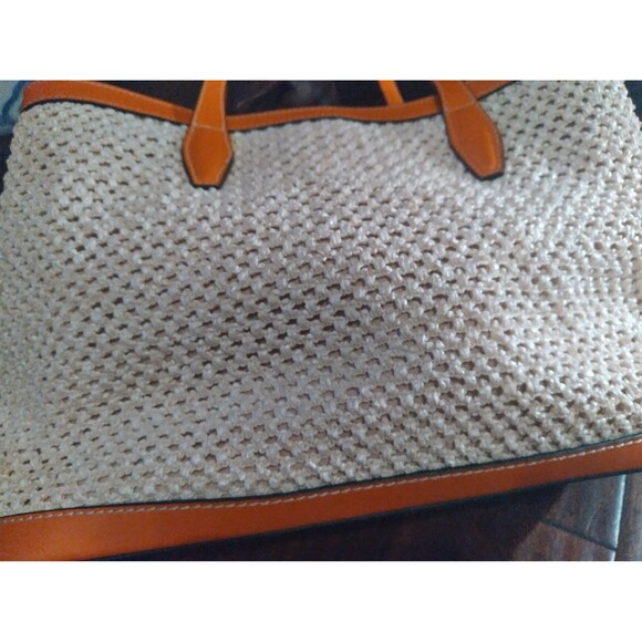 Woven Tote Bag, Tan Leather Trim, Stylish Handbag, Beach Bag‎ - Picture 3 of 7